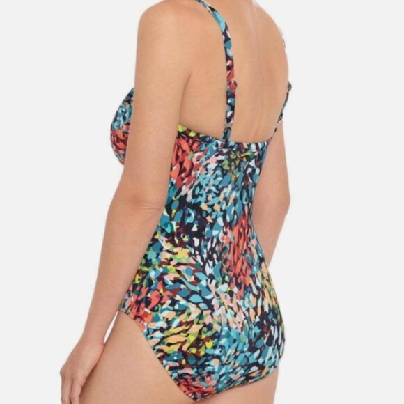 NWT! Swim Solutions Multi Color Surplice Slimming Printed One Piece Swimsuit NEW - Picture 2 of 4